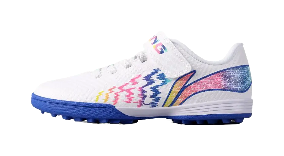 LINING YOUNG Cushioning, Wear Resistant Low Top Kids Soccer Shoes White Blue  vjsneaker.com