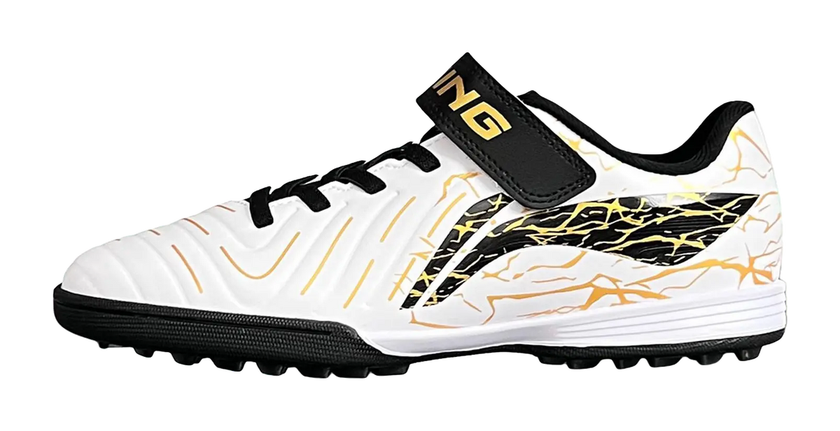 LINING YOUNG Football Anti Slip Wear Resistant Low Top Kids Soccer Shoes Standard White/Antique Gold/Black Kids  vjsneaker.com