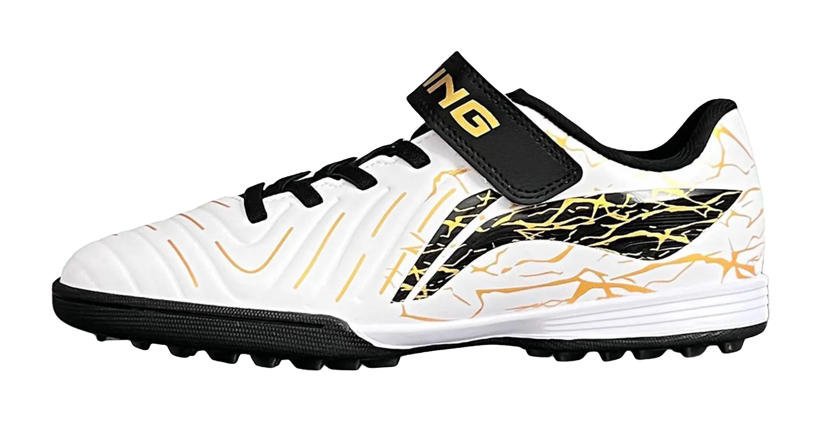 LINING YOUNG Football Anti Slip Wear Resistant Low Top Kids Soccer Shoes Standard White/Antique Gold/Black Kids  vjsneaker.com