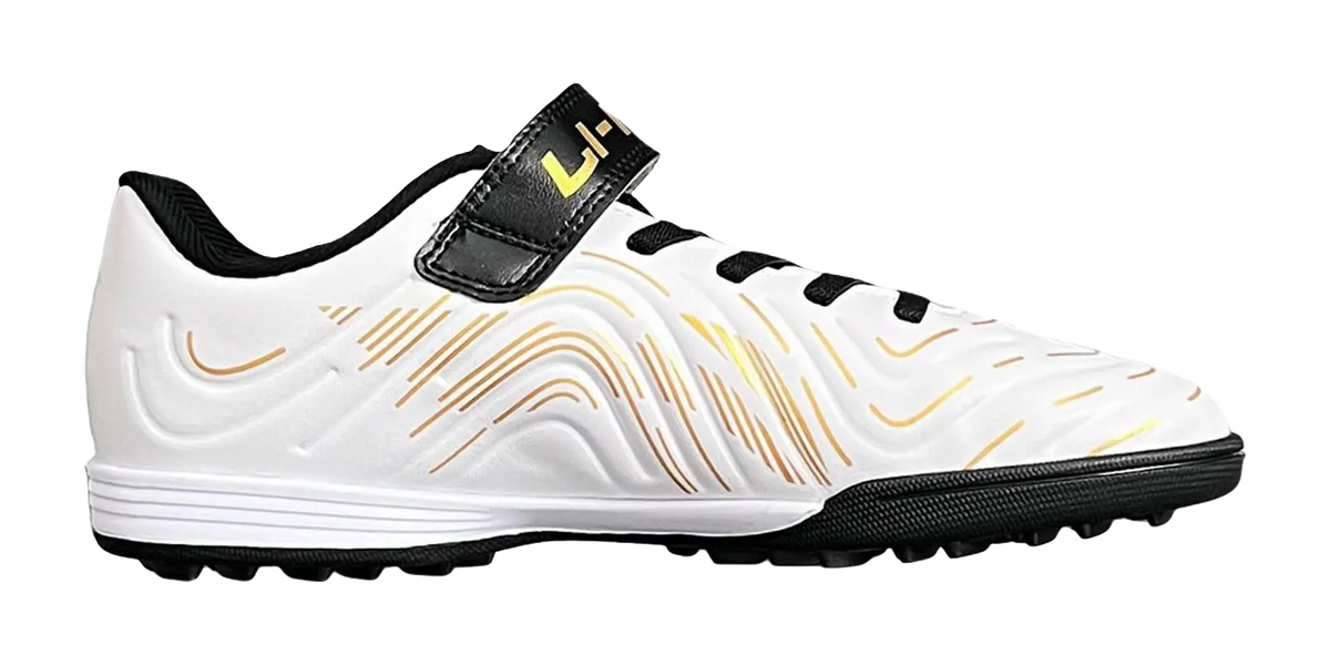LINING YOUNG Football Anti Slip Wear Resistant Low Top Kids Soccer Shoes Standard White/Antique Gold/Black Kids  vjsneaker.com