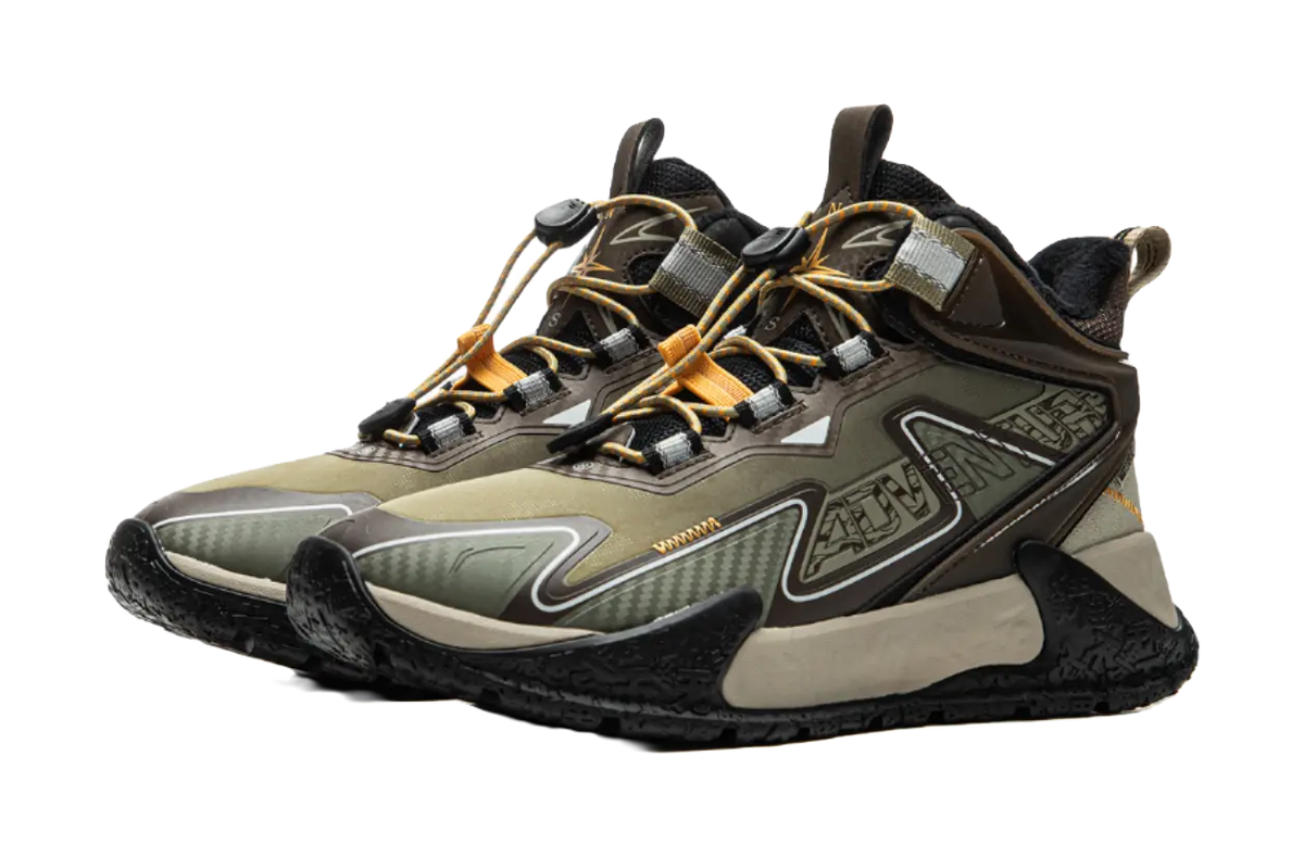 LINING YOUNG Outdoor Slip Resistant Cushioning Rebound Thermal Mid Top Kids Outdoor Shoes Agarwood Green Kids  vjsneaker.com