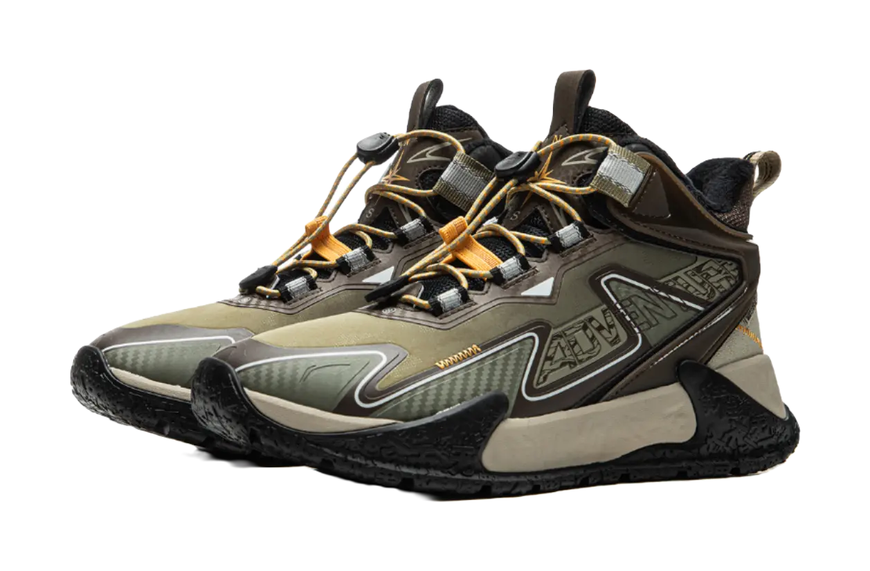 LINING YOUNG Outdoor Slip Resistant Cushioning Rebound Thermal Mid Top Kids Outdoor Shoes Agarwood Green Kids  vjsneaker.com