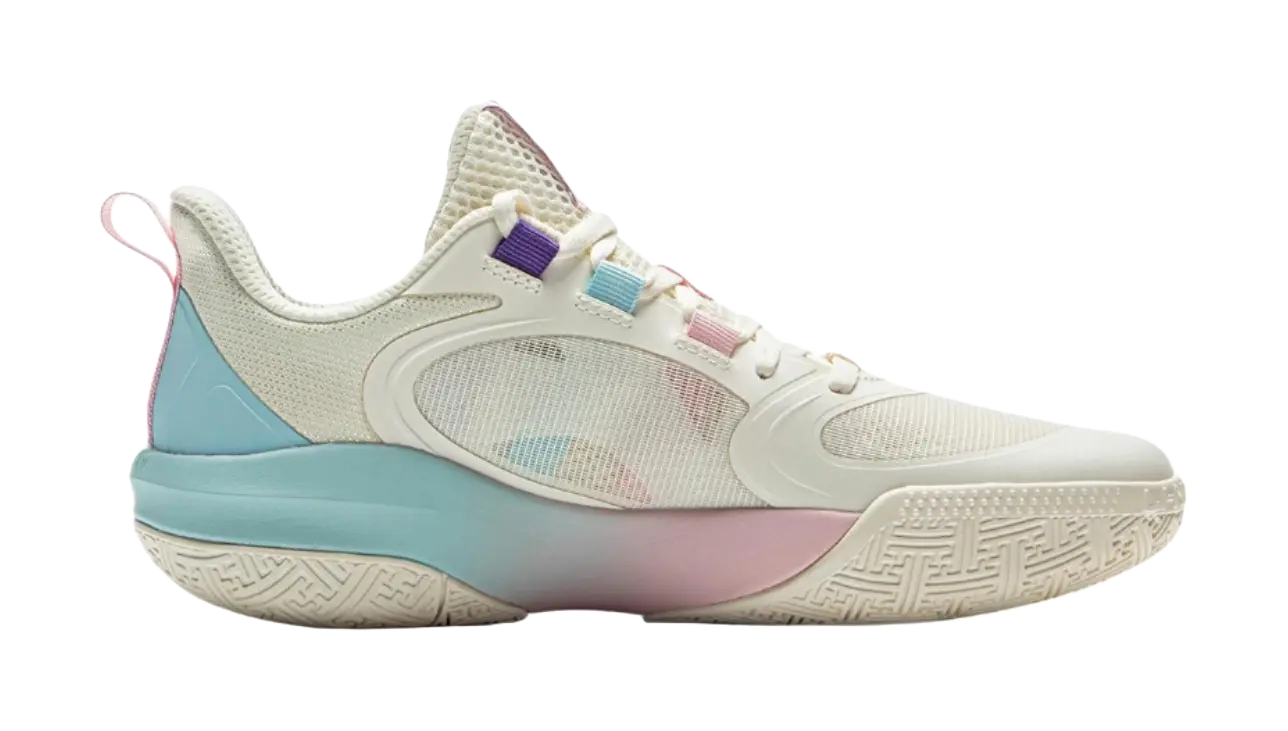 LINING YOUNG Solar Energy Pre Anti Slip Wear Resistant Low Top Childrens Basketball Shoes Ecru 