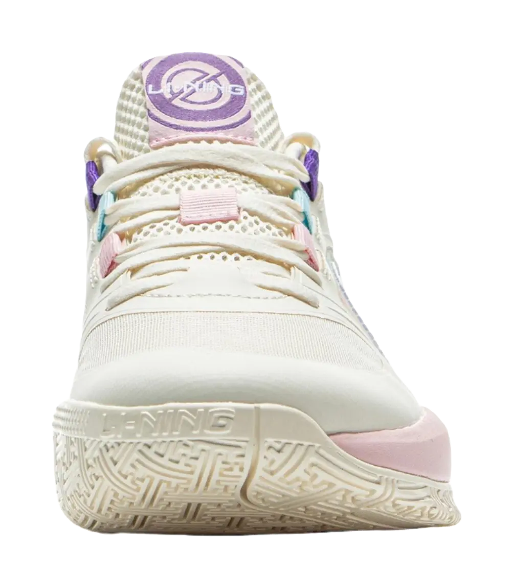 LINING YOUNG Solar Energy Pre Anti Slip Wear Resistant Low Top Childrens Basketball Shoes Ecru 