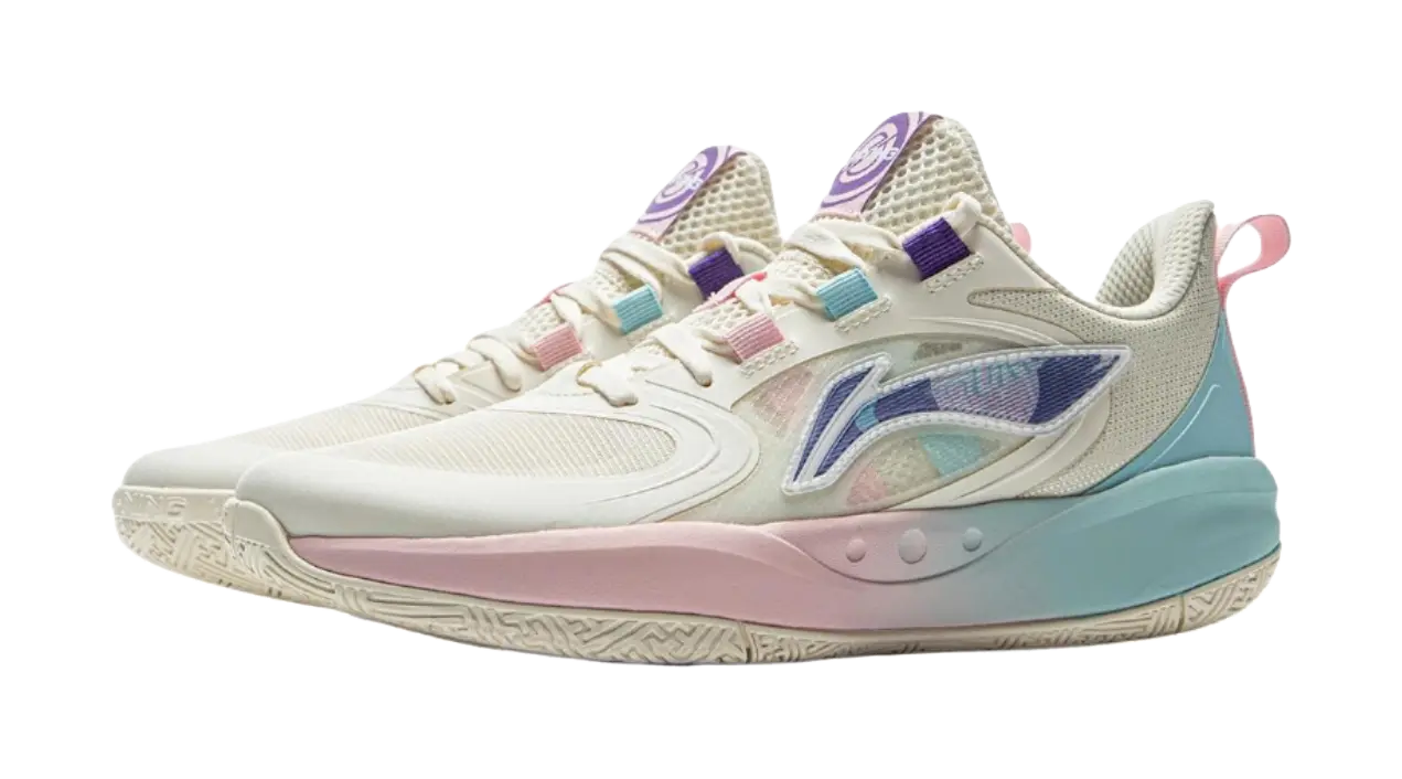 LINING YOUNG Solar Energy Pre Anti Slip Wear Resistant Low Top Childrens Basketball Shoes Ecru 