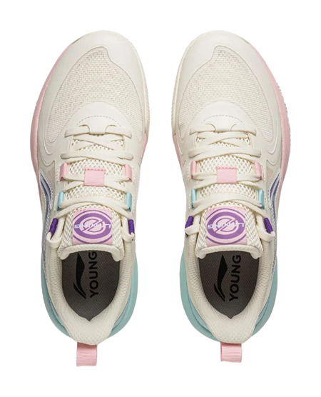 LINING YOUNG Solar Energy Pre Anti Slip Wear Resistant Low Top Childrens Basketball Shoes Ecru 