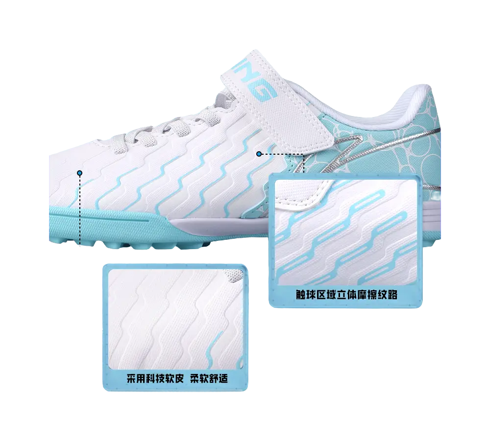 LINING YOUNG Synthetic Leather Slip Resistant Cushioning Low top Kids Soccer Shoes Blue White  vjsneaker.com