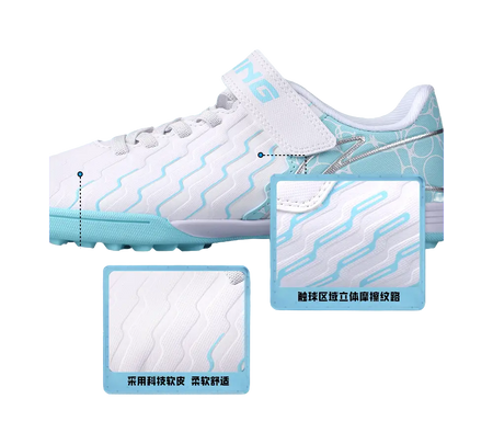 LINING YOUNG Synthetic Leather Slip Resistant Cushioning Low top Kids Soccer Shoes Blue White  vjsneaker.com