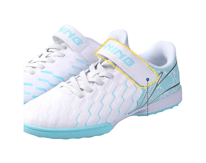 LINING YOUNG Synthetic Leather Slip Resistant Cushioning Low top Kids Soccer Shoes Blue White  vjsneaker.com