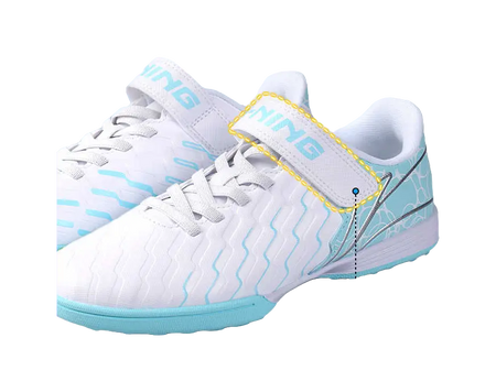 LINING YOUNG Synthetic Leather Slip Resistant Cushioning Low top Kids Soccer Shoes Blue White  vjsneaker.com