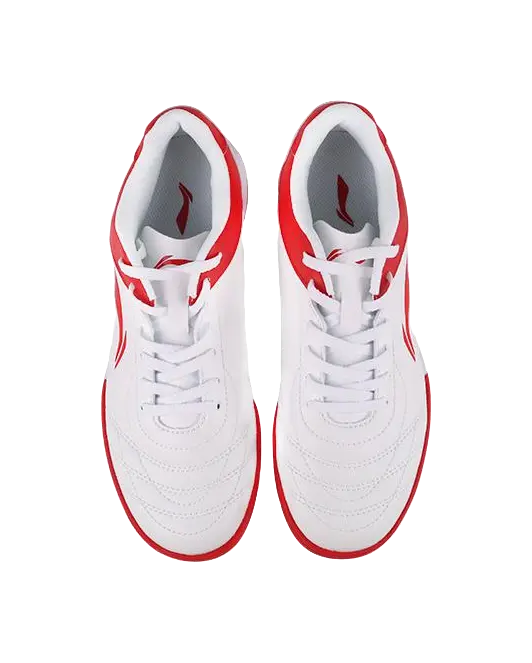 LINING YOUNG TF Slip Resistant Anti Kick Cushioning Low Top Kids Soccer Shoes White Red  vjsneaker.com