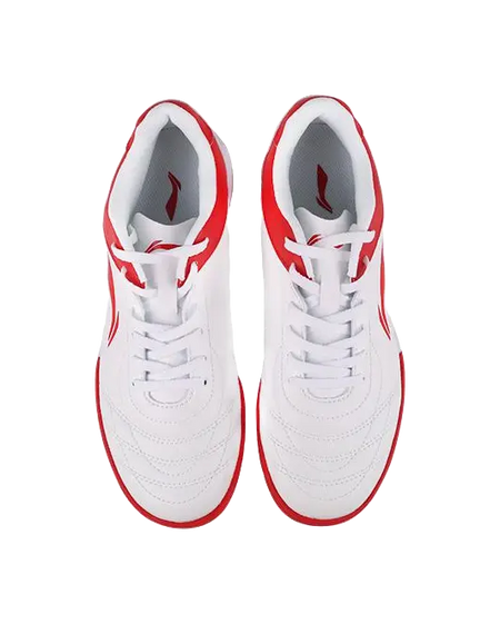 LINING YOUNG TF Slip Resistant Anti Kick Cushioning Low Top Kids Soccer Shoes White Red  vjsneaker.com