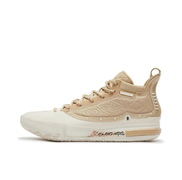 Left side view of 361° Joker Yokei Generation One Basketball Shoes Men Mid-Top Lotus White/Apricot Tea Brown