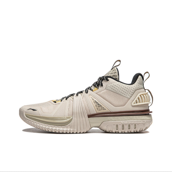 LeftviewofLiNing Cushioning Rebound Breathable Lightweight Mid-Top Basketball Shoes Men's Khaki