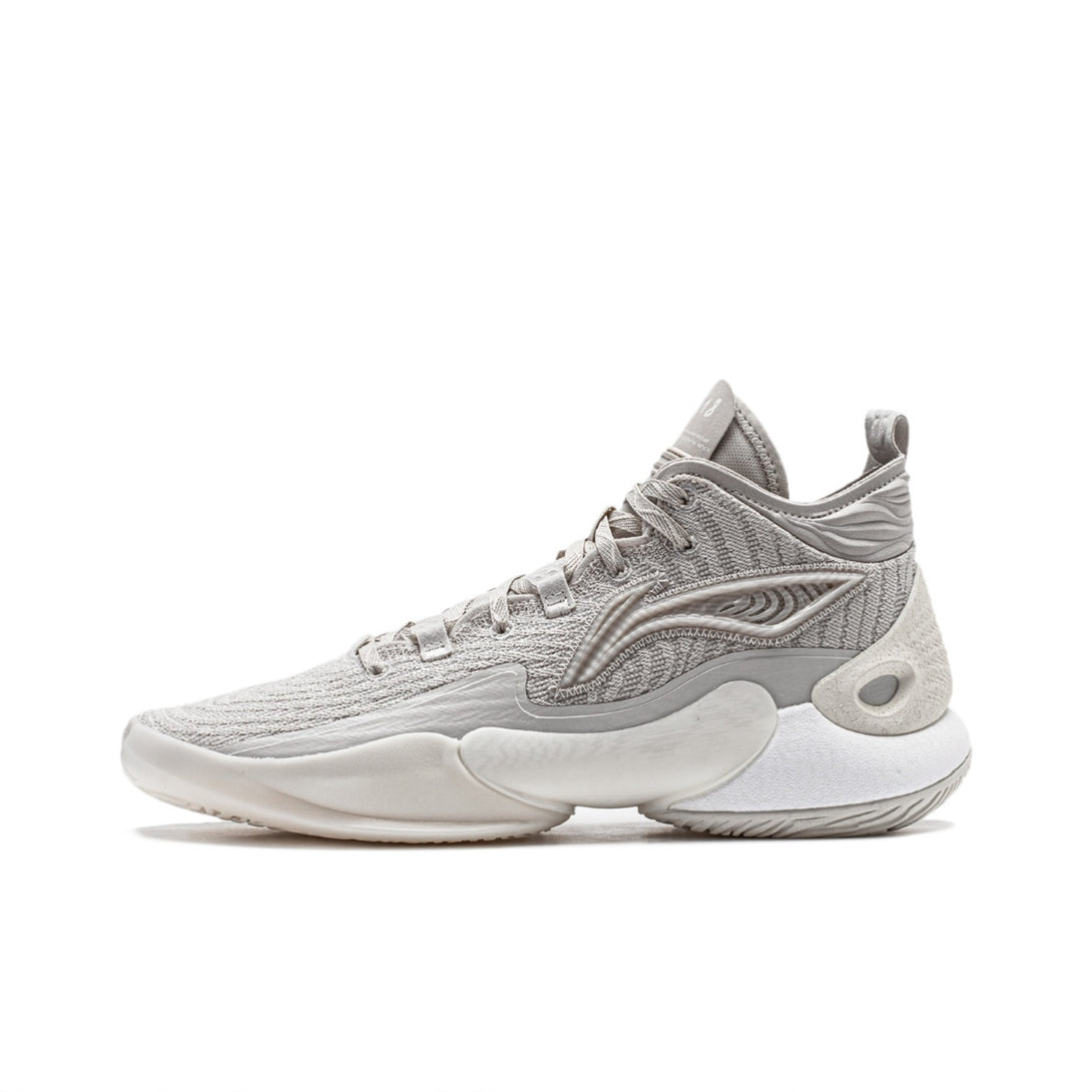 Left view of LiNing YuShuai 18 Cushioning Wear Resistant Mid Top Basketball Shoes Men's Gray