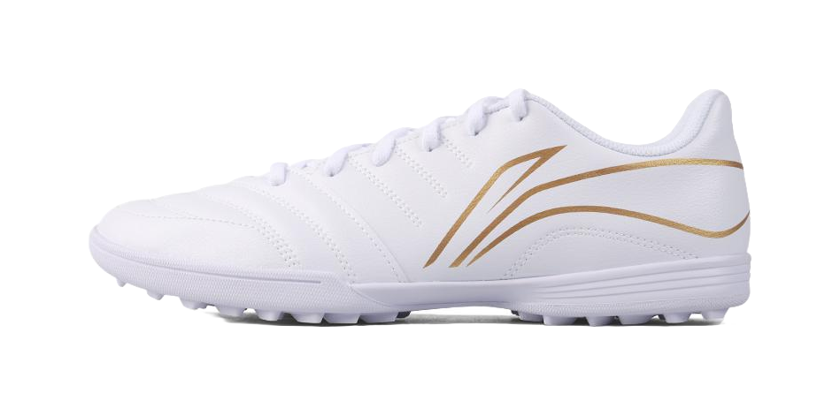 Li Ning Long Song Series TF Turf Soccer Cleats - Cushioned & Durable for Artificial Grass Unisex White Gold 