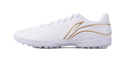 Li Ning Long Song Series TF Turf Soccer Cleats - Cushioned & Durable for Artificial Grass Unisex White Gold 