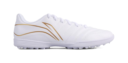 Li Ning Long Song Series TF Turf Soccer Cleats - Cushioned & Durable for Artificial Grass Unisex White Gold 