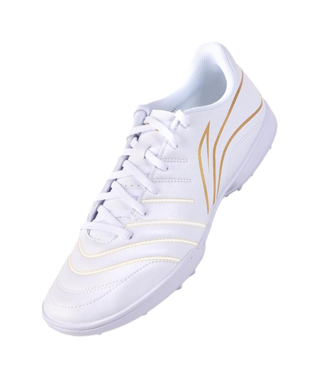 Li Ning Long Song Series TF Turf Soccer Cleats - Cushioned & Durable for Artificial Grass Unisex White Gold 