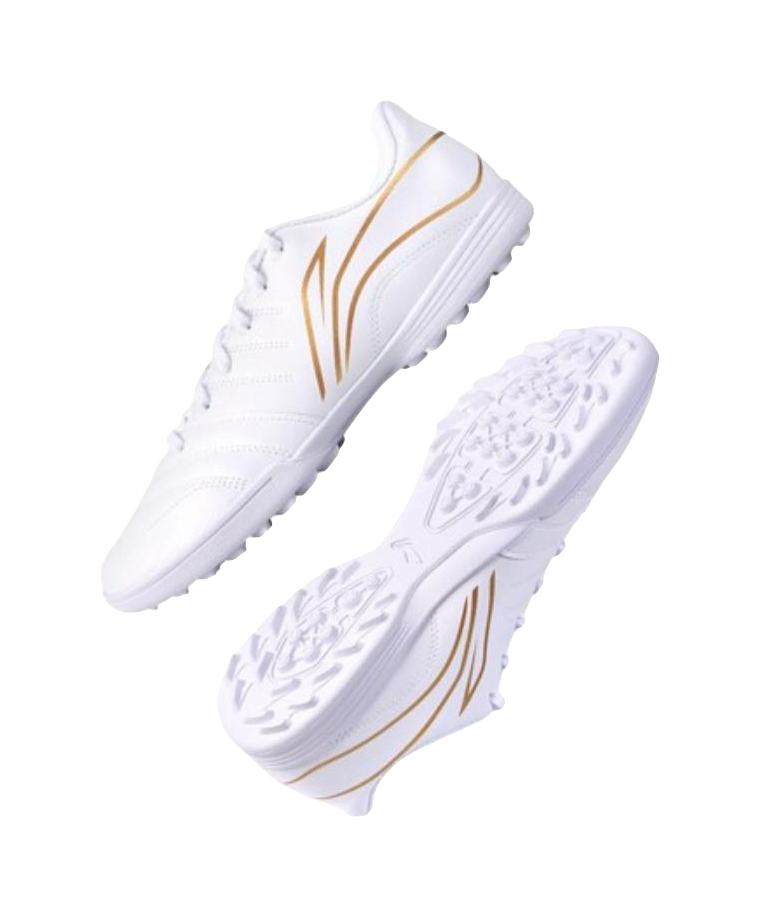 Li Ning Long Song Series TF Turf Soccer Cleats - Cushioned & Durable for Artificial Grass Unisex White Gold 