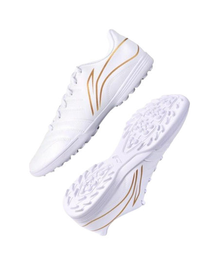 Li Ning Long Song Series TF Turf Soccer Cleats - Cushioned & Durable for Artificial Grass Unisex White Gold 