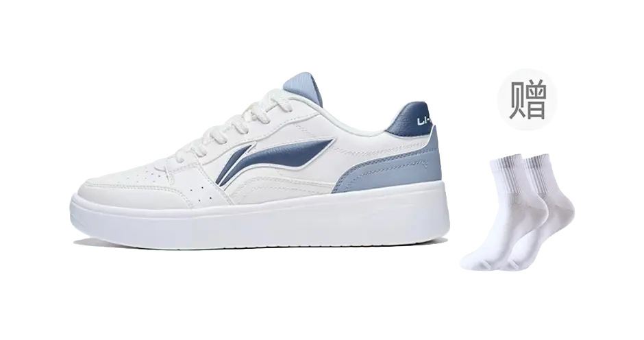 Li Ning Sycee Slip Resistant Cushioning Abrasion Resistant Height Increasing Low top Skateboard Shoes Mens White Blue  vjsneaker.com