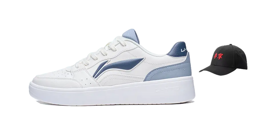 Li Ning Sycee Slip Resistant Cushioning Abrasion Resistant Height Increasing Low top Skateboard Shoes Mens White Blue  vjsneaker.com