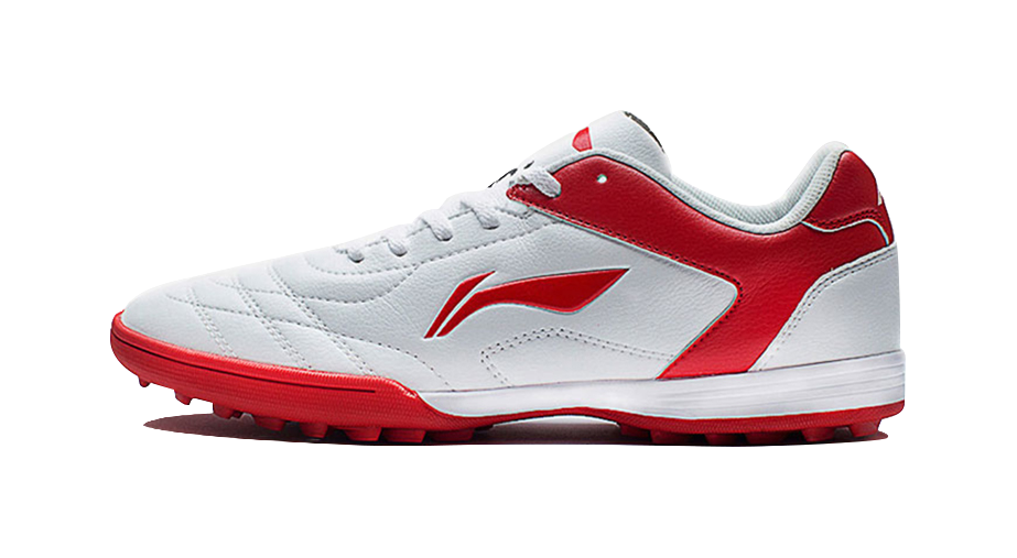 Li Ning TF Soccer Cleats - Rubber Broken Studs for Artificial Turf with Cushioning Anti-Slip & Wear-Resistant White Red 