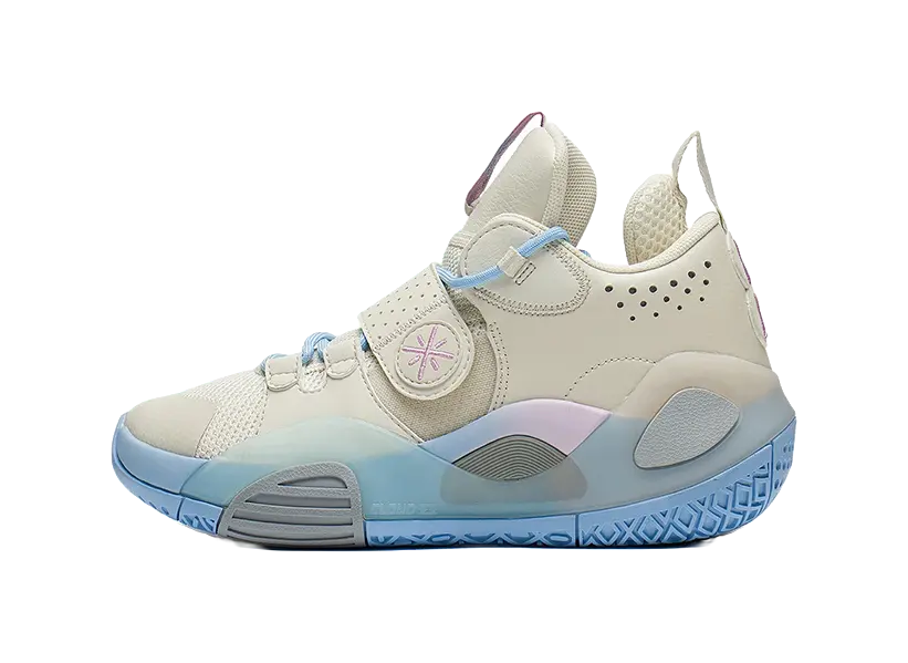 Li Ning YOUNG ALL CITY 8 Cushioning Rebound Mid top Childrens Basketball Shoes White Blue  vjsneaker.com