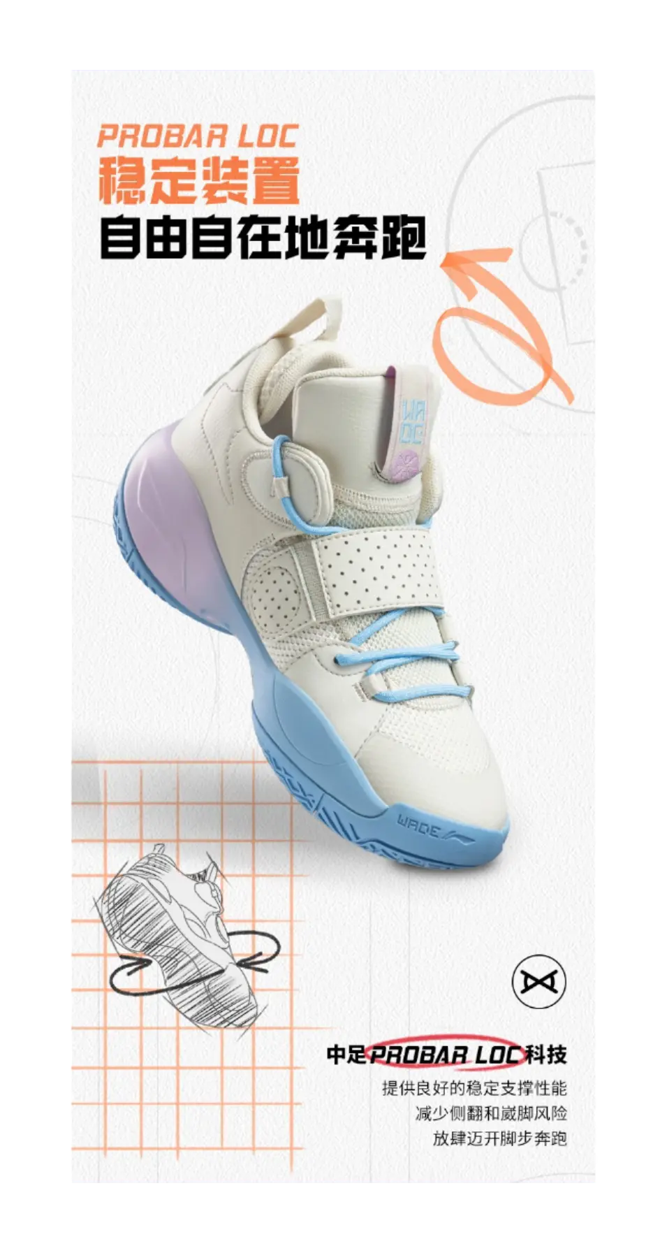 Li Ning YOUNG ALL CITY 8 Cushioning Rebound Mid top Childrens Basketball Shoes White Blue  vjsneaker.com