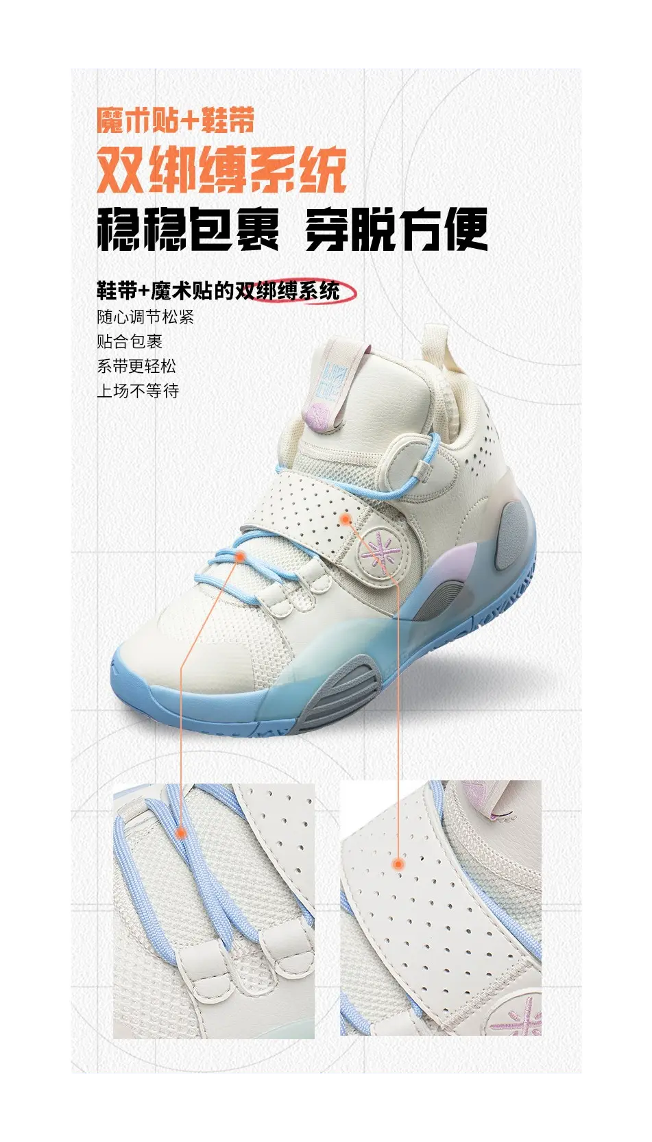 Li Ning YOUNG ALL CITY 8 Cushioning Rebound Mid top Childrens Basketball Shoes White Blue  vjsneaker.com