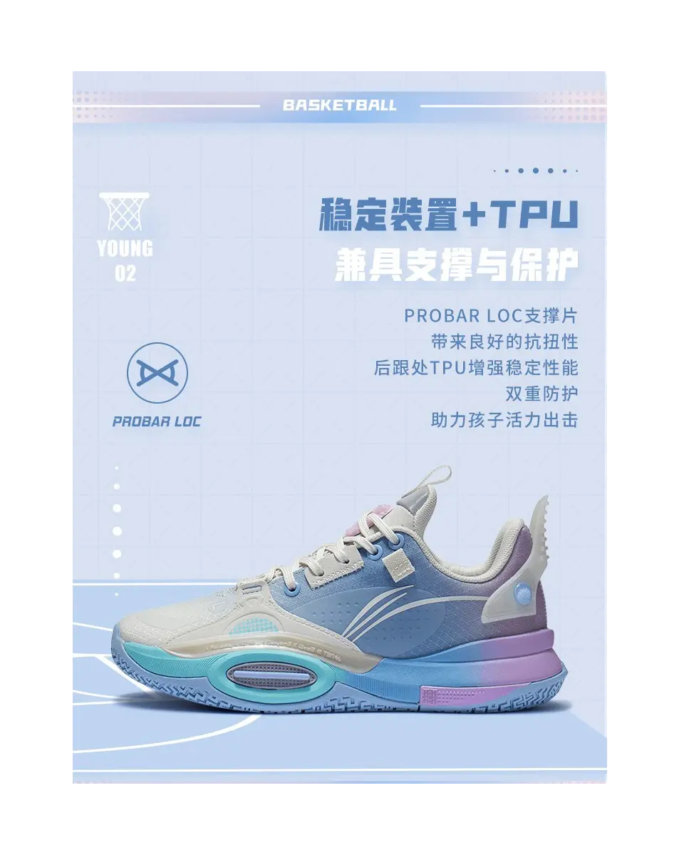 Li Ning YOUNG Low top Childrens Basketball Shoes Blue  vjsneaker.com