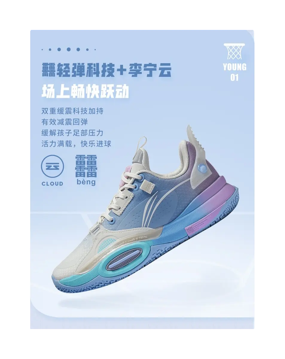 Li Ning YOUNG Low top Childrens Basketball Shoes Blue  vjsneaker.com