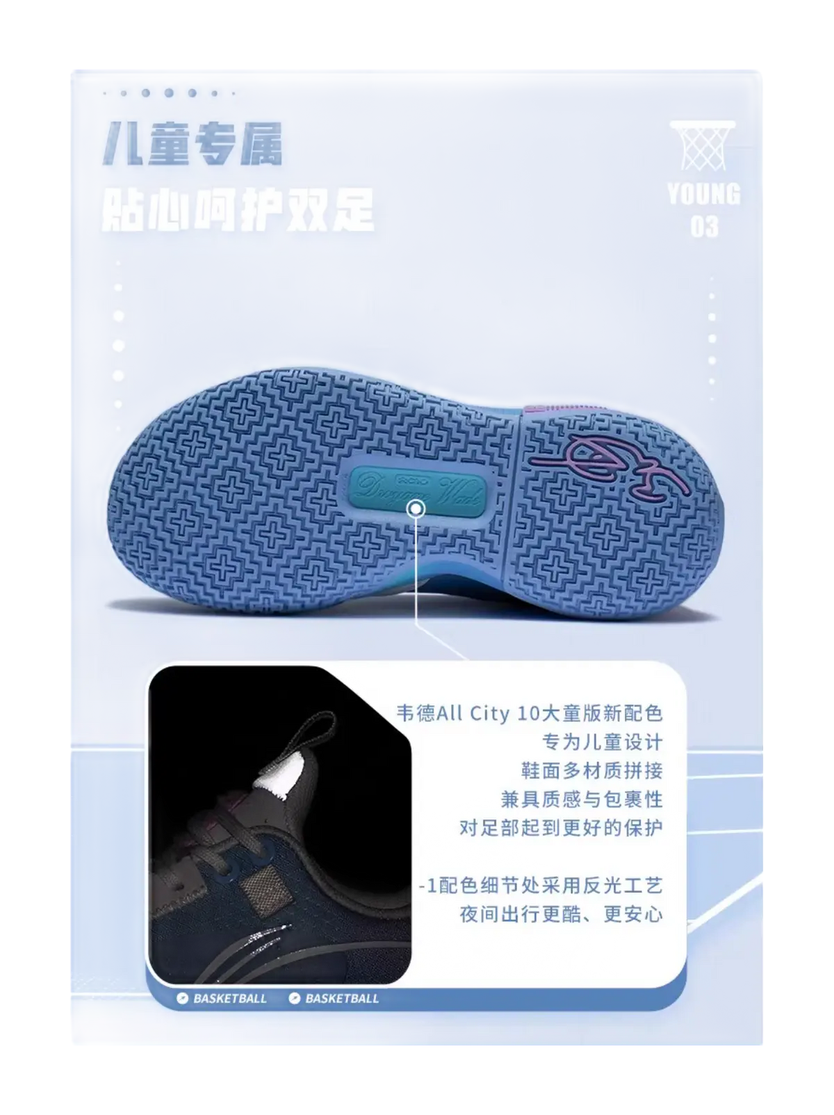 Li Ning YOUNG Low top Childrens Basketball Shoes Blue  vjsneaker.com