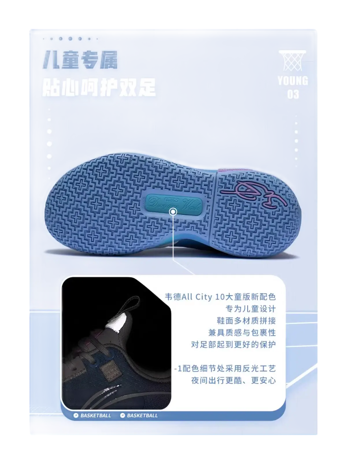 Li Ning YOUNG Low top Childrens Basketball Shoes Blue  vjsneaker.com