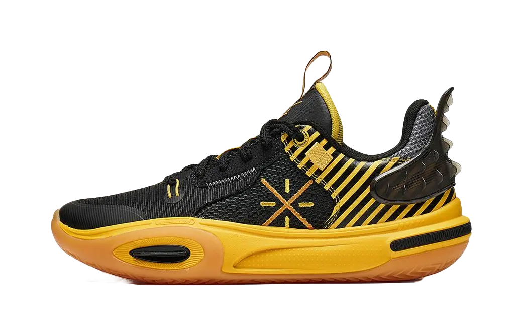 Li Ning YOUNG Synthetic Leather Low top Childrens Basketball Shoes Black Yellow Kids  vjsneaker.com