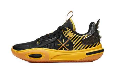 Li Ning YOUNG Synthetic Leather Low top Childrens Basketball Shoes Black Yellow Kids  vjsneaker.com