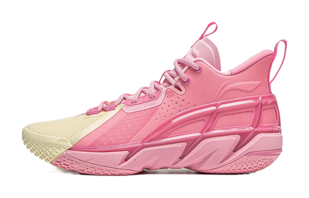 LiNing Anti five 4 Cushioning Abrasion Resistant Breathable Mid top Basketball Shoes Mens Pink Yellow  vjsneaker.com