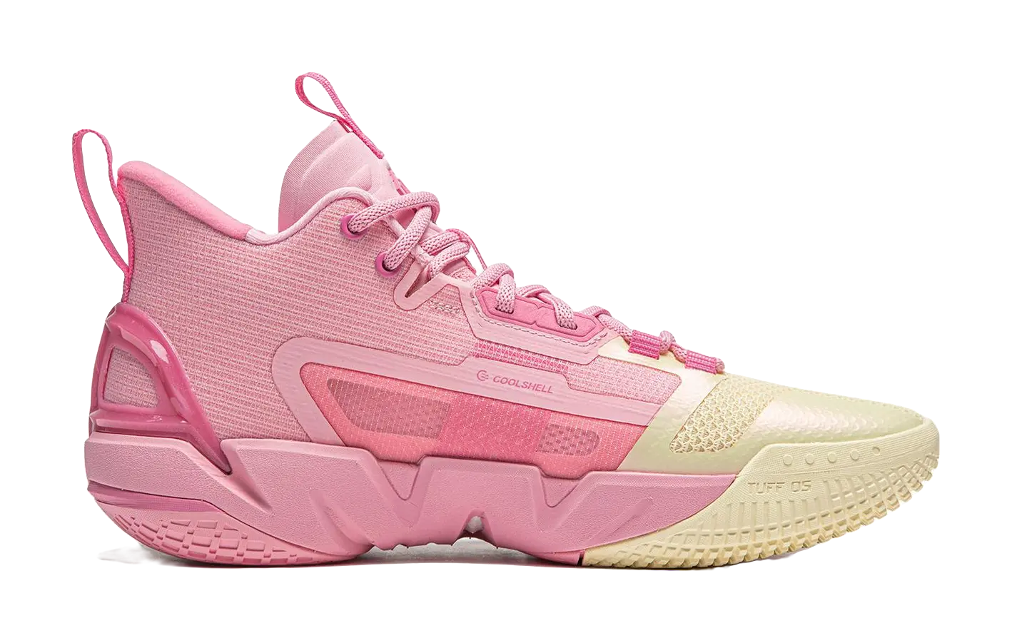 LiNing Anti five 4 Cushioning Abrasion Resistant Breathable Mid top Basketball Shoes Mens Pink Yellow  vjsneaker.com