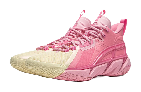 LiNing Anti five 4 Cushioning Abrasion Resistant Breathable Mid top Basketball Shoes Mens Pink Yellow  vjsneaker.com