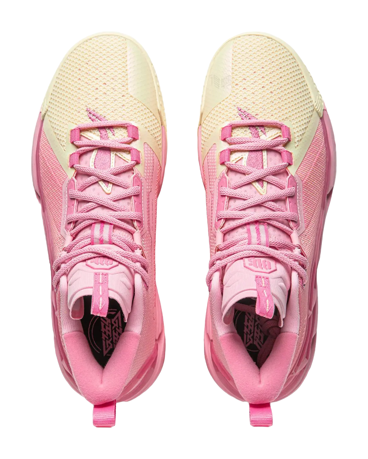 LiNing Anti five 4 Cushioning Abrasion Resistant Breathable Mid top Basketball Shoes Mens Pink Yellow  vjsneaker.com