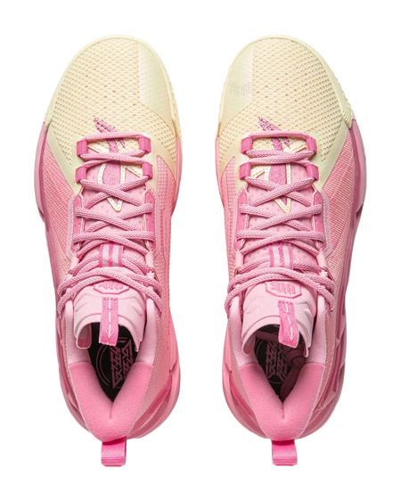 LiNing Anti five 4 Cushioning Abrasion Resistant Breathable Mid top Basketball Shoes Mens Pink Yellow  vjsneaker.com