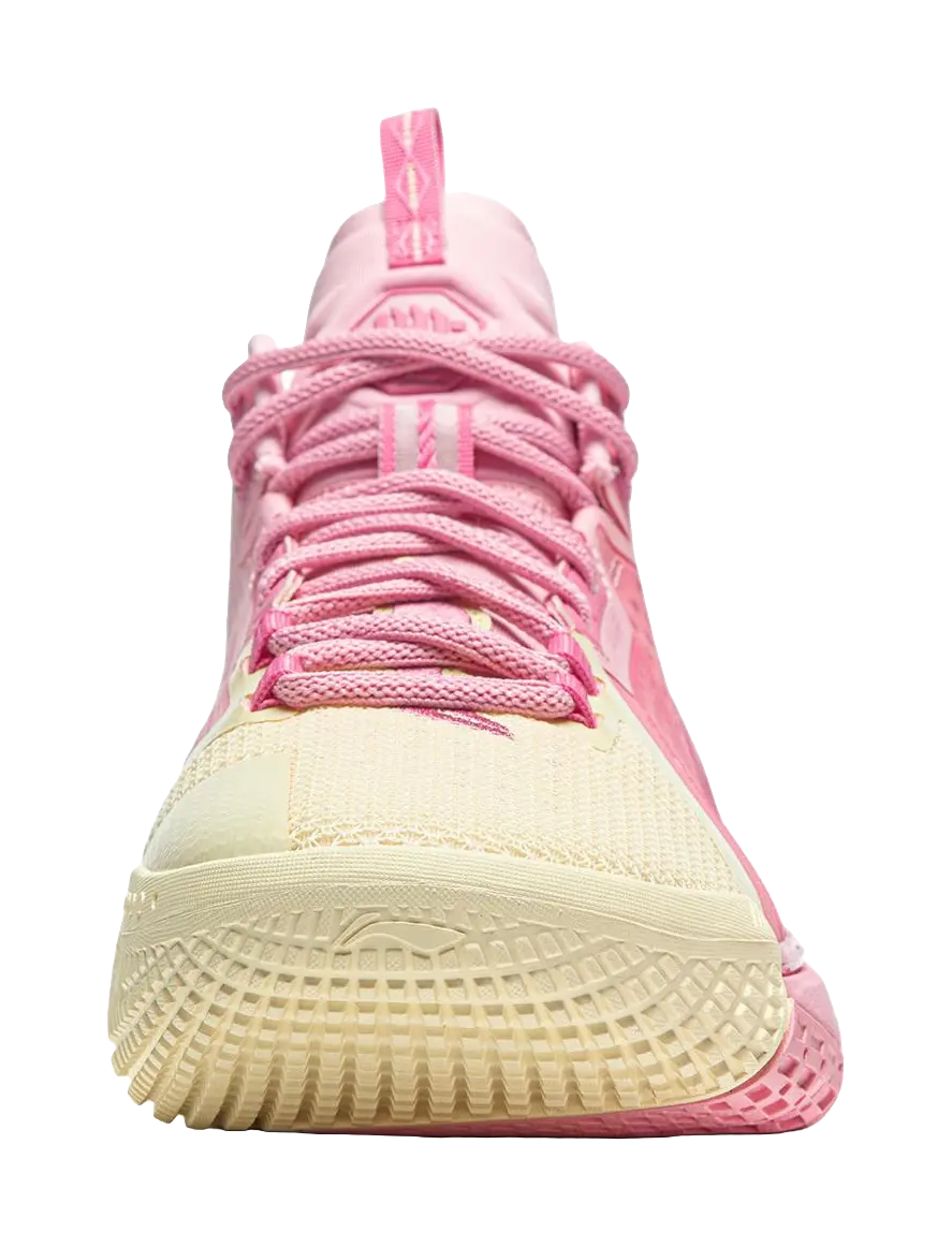 LiNing Anti five 4 Cushioning Abrasion Resistant Breathable Mid top Basketball Shoes Mens Pink Yellow  vjsneaker.com