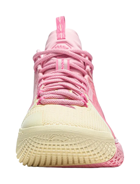 LiNing Anti five 4 Cushioning Abrasion Resistant Breathable Mid top Basketball Shoes Mens Pink Yellow  vjsneaker.com