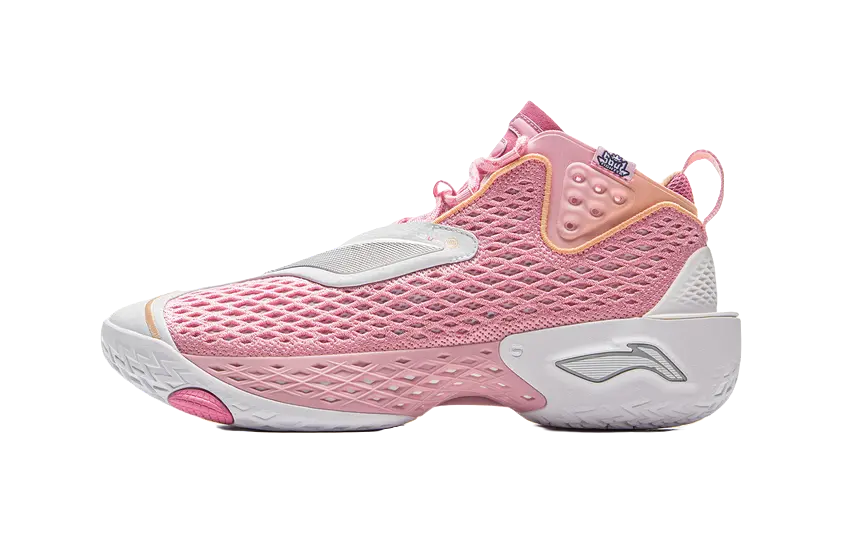 LiNing BadFive 5 Slip Resistant, Abrasion Resistant, Breathable, Rebound Grip Mid Top Basketball Shoes Mens Pink White 
