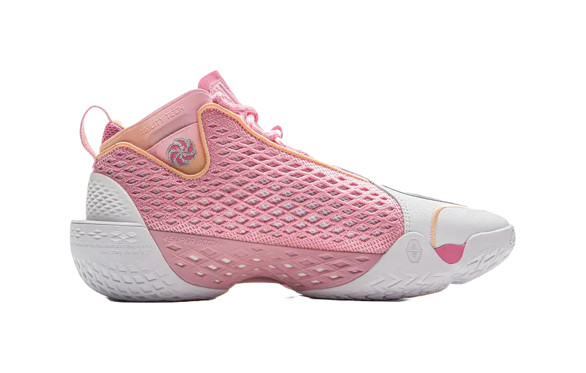 LiNing BadFive 5 Slip Resistant, Abrasion Resistant, Breathable, Rebound Grip Mid Top Basketball Shoes Mens Pink White 