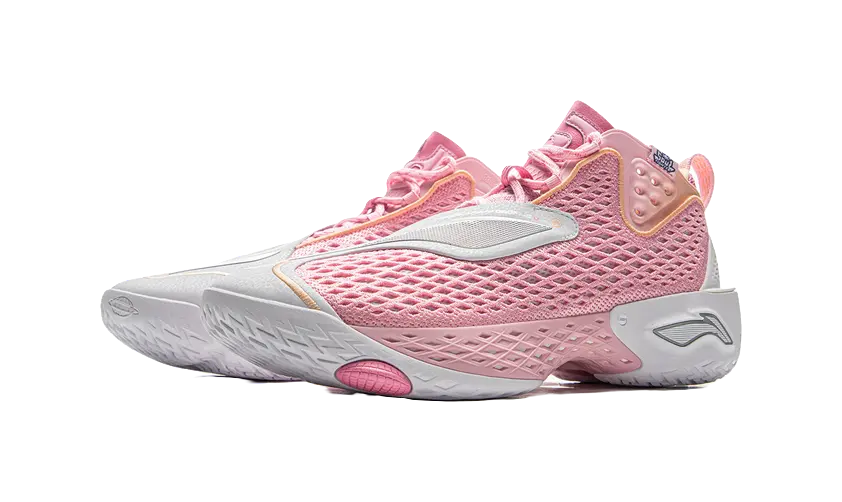 LiNing BadFive 5 Slip Resistant, Abrasion Resistant, Breathable, Rebound Grip Mid Top Basketball Shoes Mens Pink White 