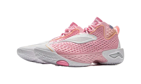 LiNing BadFive 5 Slip Resistant, Abrasion Resistant, Breathable, Rebound Grip Mid Top Basketball Shoes Mens Pink White 