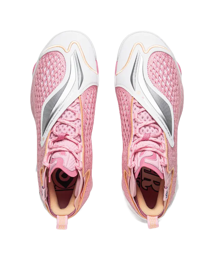 LiNing BadFive 5 Slip Resistant, Abrasion Resistant, Breathable, Rebound Grip Mid Top Basketball Shoes Mens Pink White 