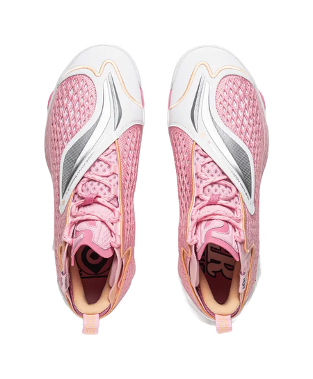 LiNing BadFive 5 Slip Resistant, Abrasion Resistant, Breathable, Rebound Grip Mid Top Basketball Shoes Mens Pink White 